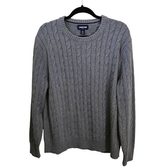 Lands' End Drifter Sweater Gray CableKnit 100% Cotton All Season Classic Size XL - Picture 1 of 5